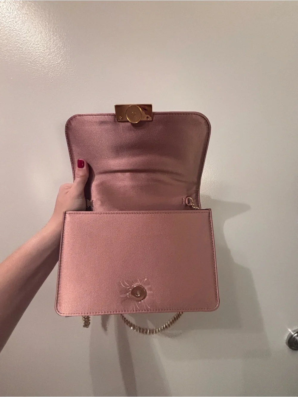 NEW - Never Worn GEDEBE Pink Satin Embellished Crossbody Bag